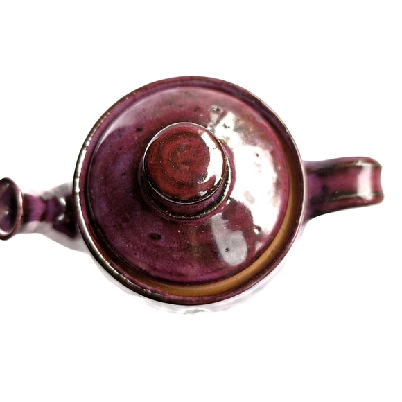 TEAPOT Handmade Vintage Glazed High Tea Art Pottery Boho Plum - Picture 7 of 10